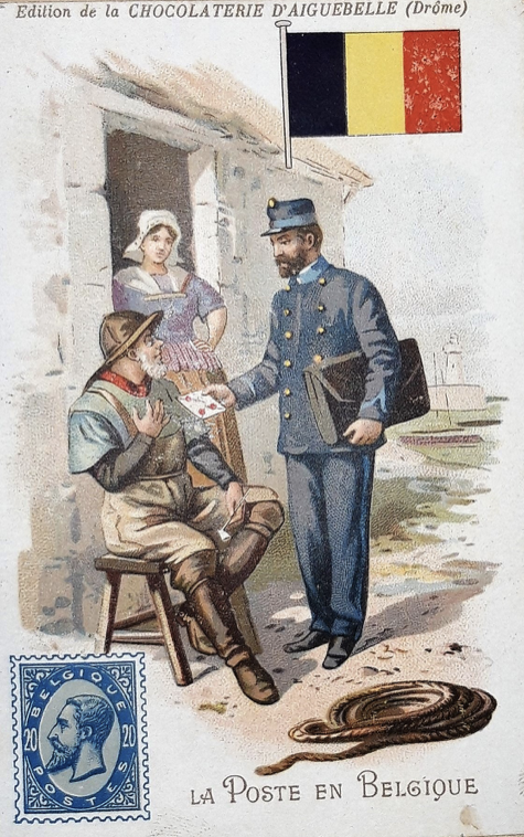 vignette-chocolaterie-aiguebelle Vignette de la chocolaterie Aiguebelle, thème de la poste, 1905.